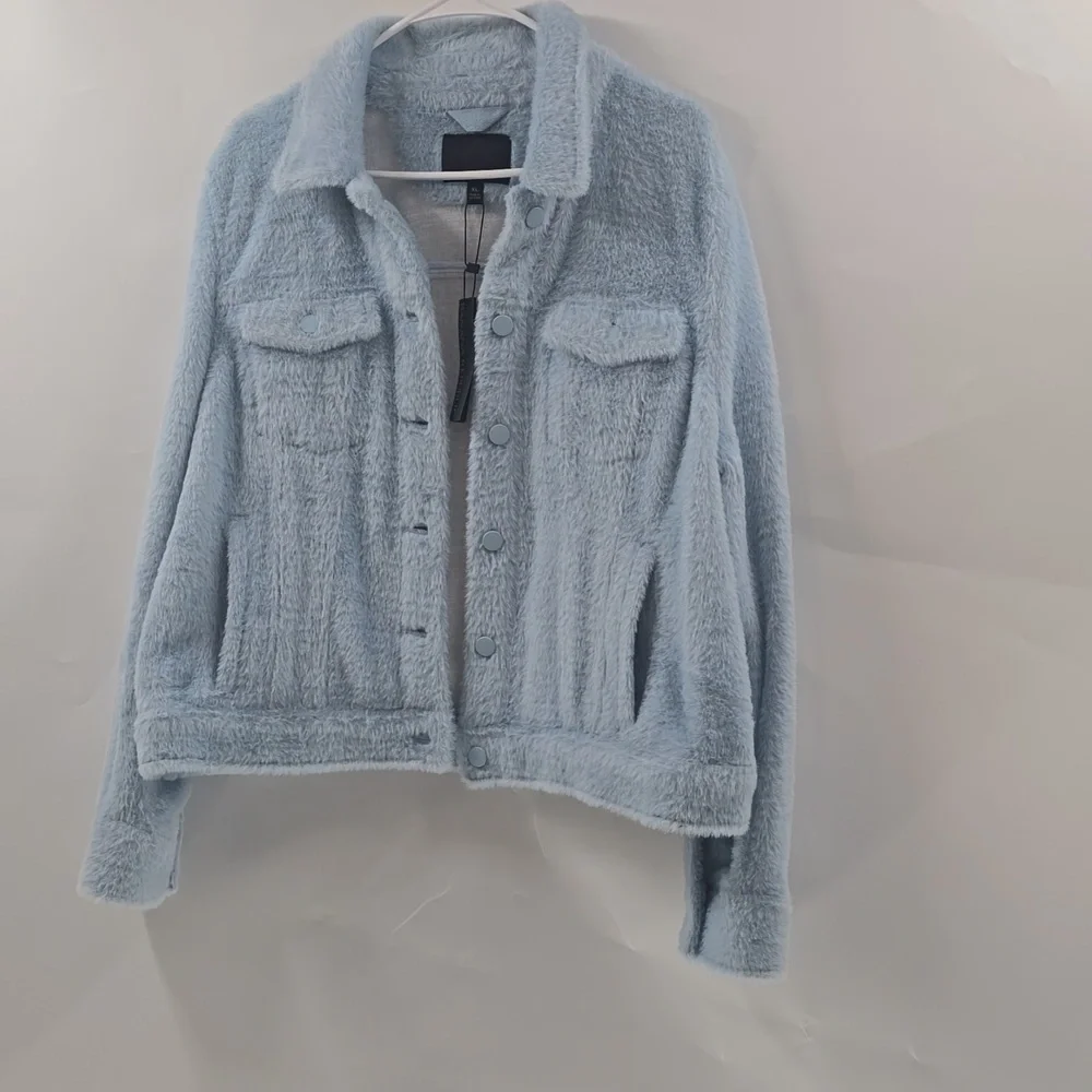 Banana Republic Light Blue Faux-Sherpa Button Jacket